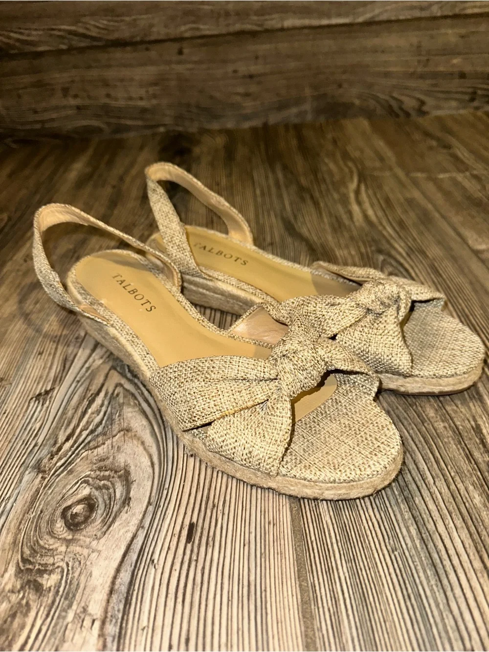Talbots Women's Beige Bow Espadrille Slingback Sandals Casual Summer Size 7.5